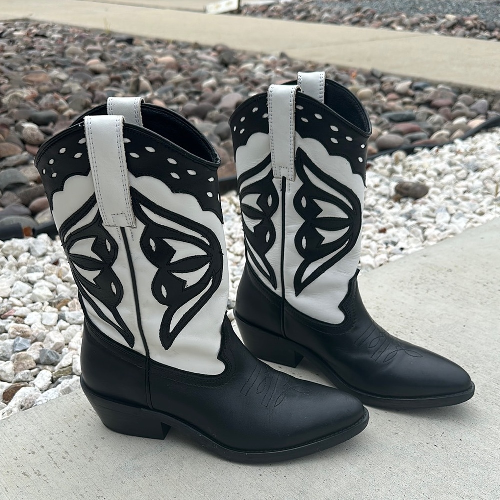 Steve Madden Black and White Heeled Boots